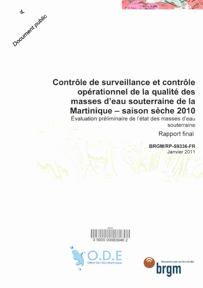 Contrôle de surveillance et contrôle opérationnel de la qualité des masses d'eau souterraine, saison sèche 2010